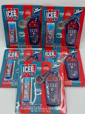 10 Pieces Icee Blue Raspberry Flavored Lip Balm & Keychain Bundle